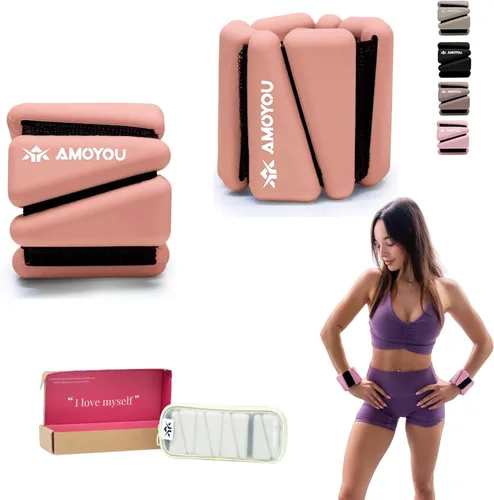 Vista 7 de AMOYOU Pesas de muñeca y tobillo para mujer, pesas de tobillo de 2 libras (juego de 2, 1 libra cada una), pesas de brazo para mujer, pesas