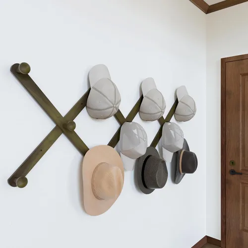 Vista 34 de SKOLOO Perchero de pared para sombreros con 14 ganchos, de madera maciza, moderno, perchero de pared expandible para abrigos, sombreros, bolsos
