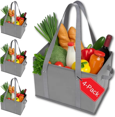 Vista 9 de BAG-THAT! Paquete de 4 bolsas reutilizables para comestibles, bolsas de compras tipo tote grandes y resistentes para comestibles con asas plegables