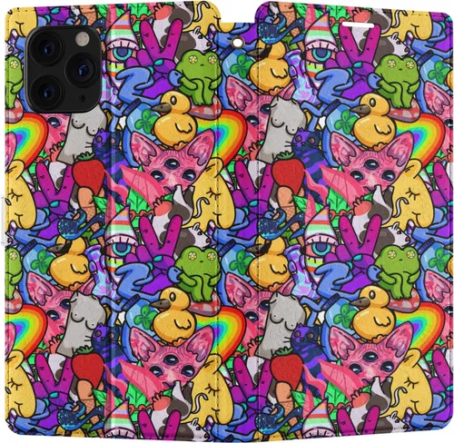 Vista 9 de Funda tipo cartera de repuesto para Apple iPhone 12 Mini 11 Pro Max Xr Xs 10 X 8 Plus 7 6S SE Flip Card Holder Cool Hippie Crazy Cover Magnetic PU