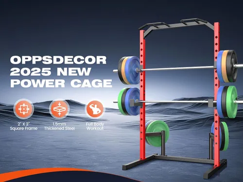 Vista 7 de OPPSDECOR Squat Rack, Multi-Function Power Cage Rack with Adjustable Weight Bench, Squat Rack with Pull-up Bar, J-Hooks, More Training Attachment