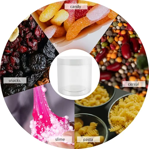Vista 5 de Paquete de 24 tarros de plástico de 10 onzas con tapas, tarros de especias para almacenamiento de alimentos, tarros de almacenamiento de 10oz