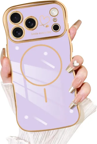 Vista 13 de Fiyart - Funda diseñada para iPhone 16 Pro, marco de onda lindo con forma rizada, corazones de amor chapados para mujeres y niñas, protección