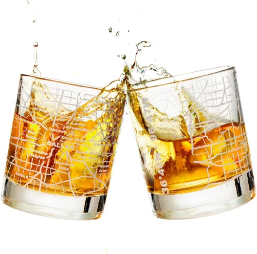 Vista 21 de Vasos tradicionales de whisky, diseño grabado de mapa de la ciudad (2 unidades), Atlanta