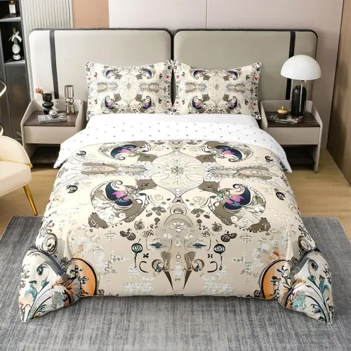 Vista 13 de Erosebridal Funda de edredón 100% algodón natural, bohemio, tribal, juego de ropa de cama individual, exótico retro, funda de edredón bohemia