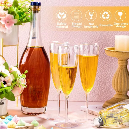 Vista 3 de 48 copas de champán de plástico de 6 onzas, vasos de champán de plástico desechables duros, copas de vino de boda, copas de mimosa para beber