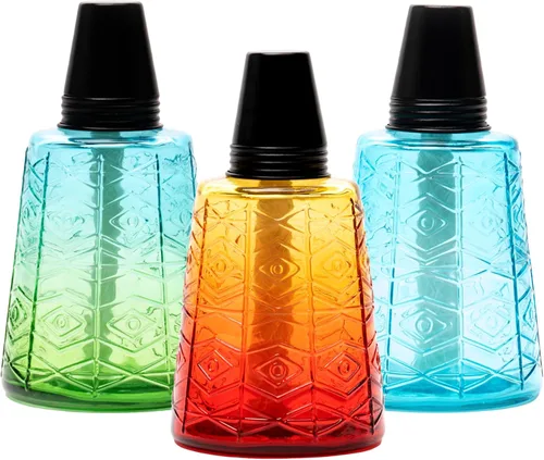 Vista 3 de Backyadda Elegantes linternas de cristal para tu mesa o patio con muchos colores para elegir. Juego de 3 linternas (azul caribeño)