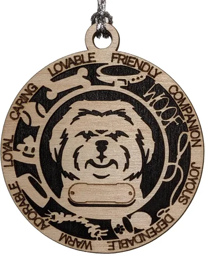 Vista 69 de Adorno de Navidad personalizado para perro Cavalier King Charles Spaniel, redondo de 3 pulgadas, madera cortada con láser de 2 capas, nombre y texto