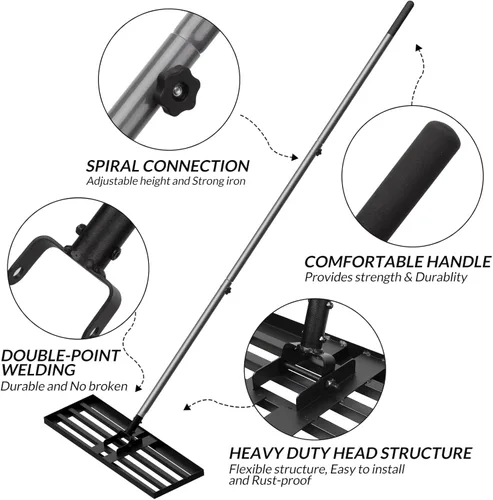Vista 3 de Walensee Rastrillo Nivelador de Césped, Herramienta Levelawn de 7 Pies 30"x10", Herramienta de Nivel de Césped Resistente que Ahorra Esfuerzo