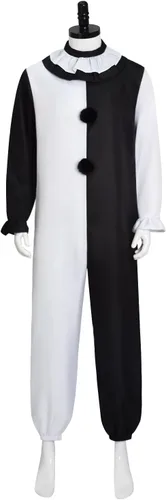 Vista 2 de HAIRXR Disfraz de payaso asesino terrifier para adultos y niños, overol de cosplay de payaso artístico para la cabeza, traje de Halloween (hombre, M)
