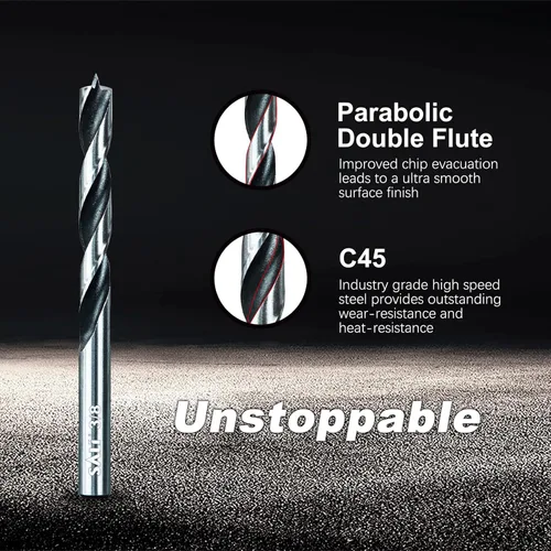 Vista 5 de Sali Juego de 8 brocas de madera de punta brad de 5/32 pulgadas de acero al carbono para madera dura, madera contrachapada, agujeros redondos