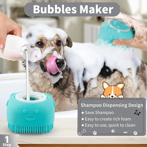 Vista 2 de Comotech 6 piezas: cepillo de baño para perros y cepillo de dientes para perros Cepillo de champú y estropajo con mango ajustable para perros