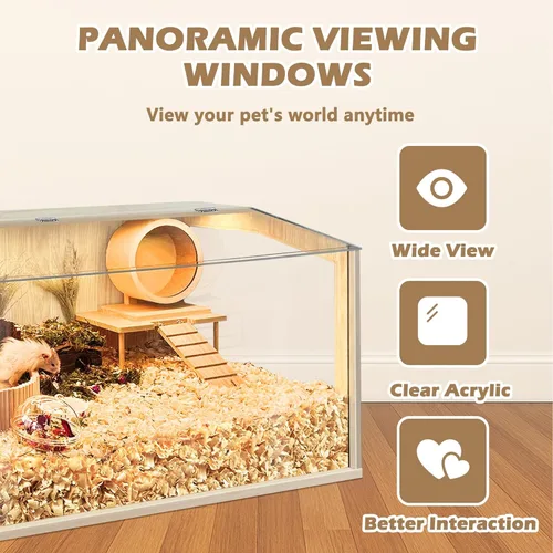 Vista 5 de Jaula para hámster PROLEE a prueba de mordidas, jaula grande para hámster, jaulas para cobayas con parte superior abatible y láminas de acrílico