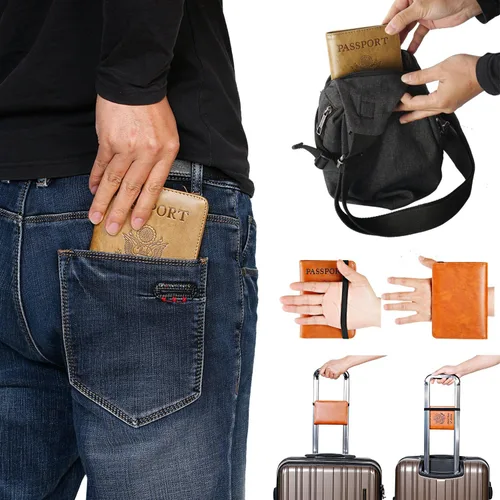 Vista 6 de Funda para pasaporte con bloqueo RFID de piel, organizador de documentos de viaje), 43237-2