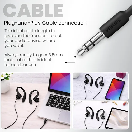 Vista 7 de PHILIPS SHS3200BK/37 Auriculares flexibles con gancho para la oreja, color negro