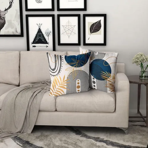 Vista 6 de juego de 4 fundas de almohada bohemias grises y azules de 20 x 20 pulgadas, fundas de almohada geométricas abstractas de estilo moderno de mediados