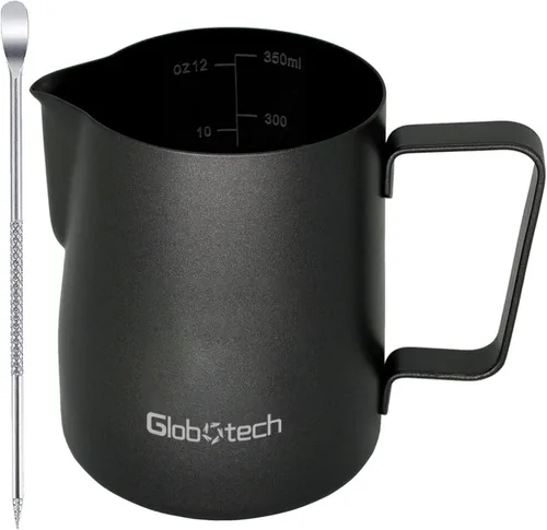Vista 9 de Jarra de espuma de leche de acero inoxidable de 12 onzas, 11.8 fl oz, accesorios para máquina de café expreso, jarra al vapor para tazas de café