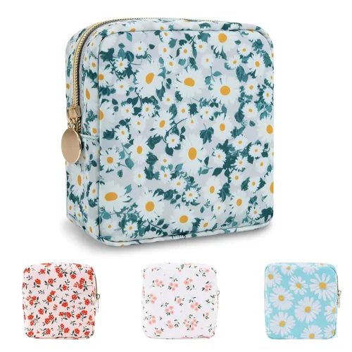 UIXIZQ - Neceser impermeable mini floral para bolso, bolsa de cosméticos de nailon con flores para viajes, pequeña bolsa organizadora de aseo preppy