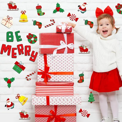 Vista 4 de Juego de 68 piezas de decoración de borde de boletín navideño para el aula, recortes de Navidad, pan de jengibre navideño, dulces, decoraciones