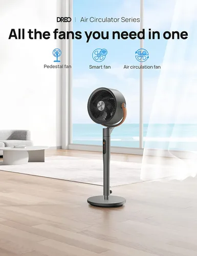 Vista 3 de Dreo Ventiladores de mesa inteligentes con ventilador de pedestal oscilante para dormitorio y oficina