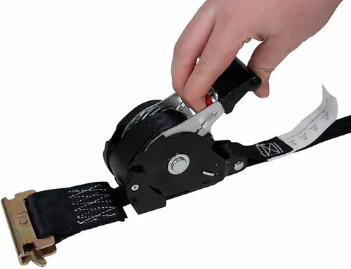 Vista 4 de Mytee Products Correas de trinquete retráctiles de 1 pulgada x 12 pies para E-Track - Correas de amarre retractables automáticas con 500 libras WLL