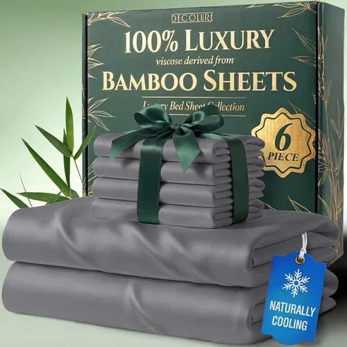Vista 12 de DECOLURE Juego de sábanas 100% viscosa derivada de bambú, tamaño individual, sábanas de lujo de 4 piezas de enfriamiento natural, juego de cama Negro