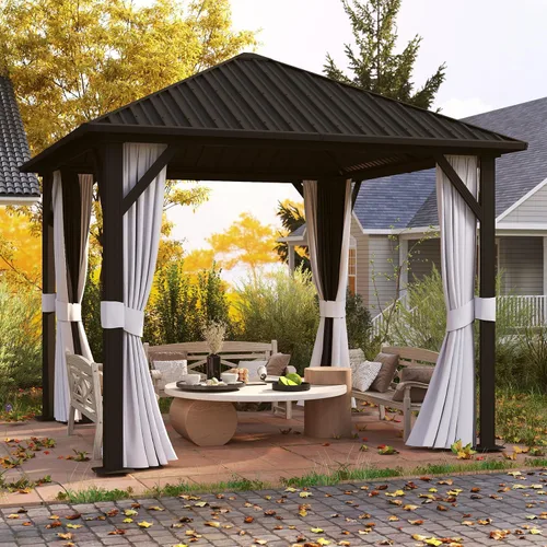 Vista 18 de Cobertizo de almacenamiento de metal negro de 10 x 10 pies, cobertizo de herramientas duradero para exteriores con construcción de acero resistente