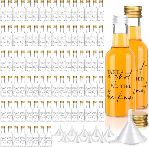 Vista 20 de Bokon Mini Wedding Liquor Bottles Take a Shot We Tied The Knot Shot Glasses for Guests 1.7 Fl Oz/ 50 ml Plastic Reusable Empty Bottle with Cap