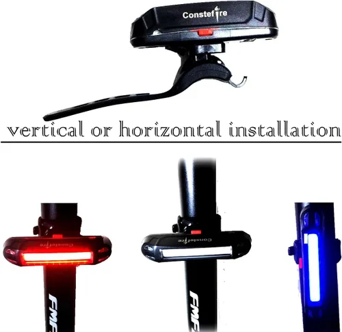 Vista 2 de Paquete de 2 luces traseras de bicicleta recargables por USB, luz trasera para bicicleta, luces LED COB, alta capacidad más larga, luz trasera
