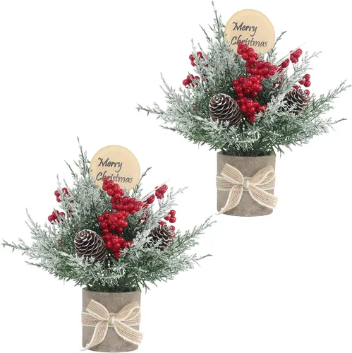Vista 9 de JIALEIXI 2 piezas de árbol de Navidad pequeño, mini árbol de Navidad de mesa, maceta artificial de 9 pulgadas para decoración de Navidad, adecuado