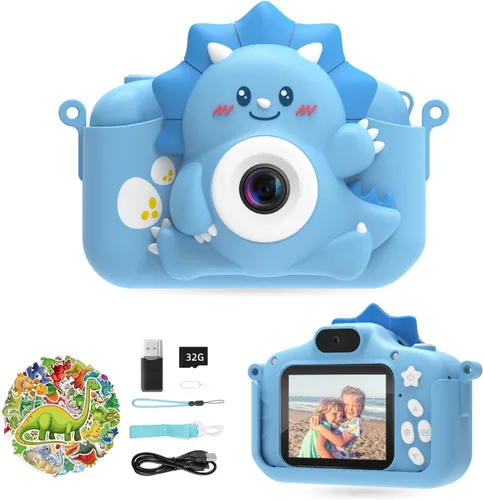 Cámara para niños para niñas y niños, cámara digital HiMont para niños con tarjeta TF de 32 GB, cámara para niños de 1080P y cámara de video selfie