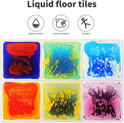 Vista 2 de Art3d Azulejos sensoriales líquidos para actividades de suelo, cuadrados, 11.8 x 11.8 pulgadas, multicolor, 6 azulejos