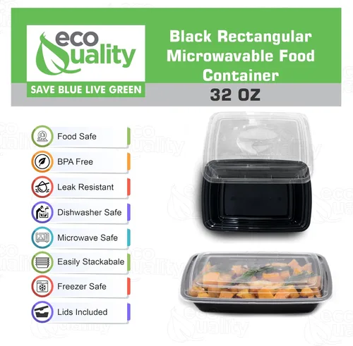 Vista 2 de EcoQuality - Paquete de 100 recipientes reutilizables para almacenamiento de alimentos de 32 onzas con tapas, rectangulares sin BPA, aptos
