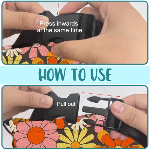 Vista 5 de Bolsa de basura para automóvil, diseño retro abstracto de flores groovy con cordón para colgar y bolsa de almacenamiento con hebilla ajustable, cubo