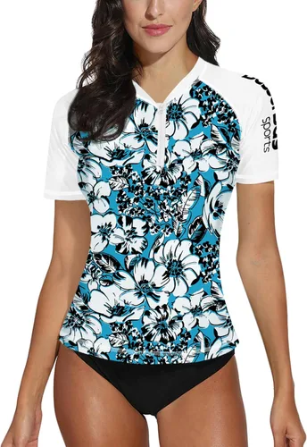 Vista 14 de BesserBay Women’s Rash Guard Shirt UPF 50+ Half Zip Short Sleeve Quick Dry Swim Shirt Swimsuit Tops