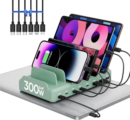 Vista 8 de Estación de carga de 300 W para múltiples dispositivos, estación de carga rápida USB C de 8 puertos para MacBook iPhone 17/16/15/14/13/12 Samsung