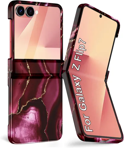 Vista 28 de Btscase Funda para Samsung Galaxy Z Flip 5, protector de pantalla frontal integrado, patrón de mármol dorado con purpurina de policarbonato duro