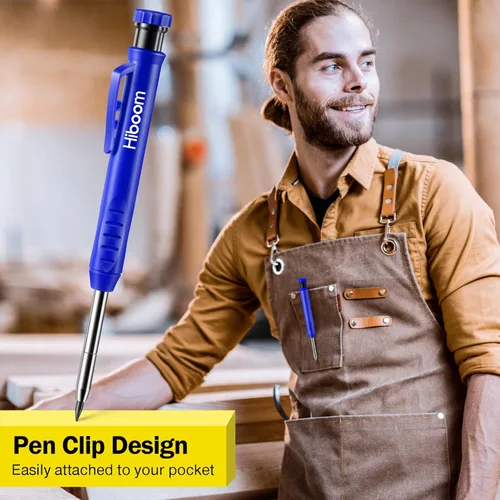 Vista 8 de Hiboom Paquete de 2 lápices de carpintero sólidos con 14 repuestos, marcador mecánico de punta larga con afilador integrado para carpintero Negro