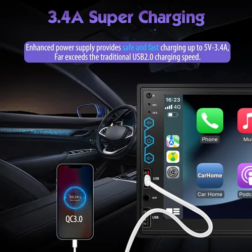 Vista 9 de Estéreo de auto doble DIN de 7 pulgadas con CarPlay inalámbrico y Android Auto, exclusivo DSP integrado, audio de alta potencia de 240 W, pantalla