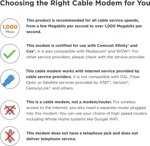 Vista 4 de Motorola MB8600 DOCSIS 3.1 Gig-Speed Cable Modem Plus 32x8 DOCSIS 3.0. Aprobado por Comcast Xfinity, Cox y más, gris (renovado)
