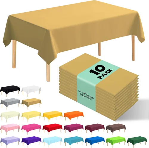 Vista 40 de Paquete de 10 manteles desechables de plástico premium de 54 x 108 pulgadas, mantel rectangular para mesa, para cumpleaños, bodas, Navidad, Beige
