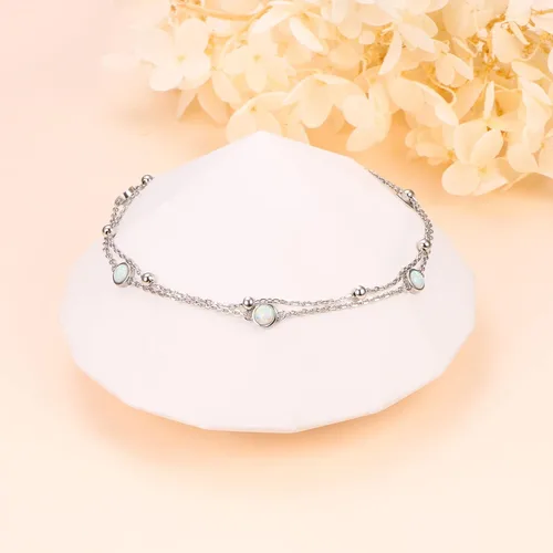 Vista 6 de FLYOW Tobillera para mujer de plata de ley S925 ajustable con cuentas de corazón con dije de corazón