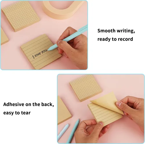 Vista 3 de Paquete de 3 notas adhesivas estéticas de 3 x 3 pulgadas con rejillas de líneas, 80 hojas/bloc, marrón