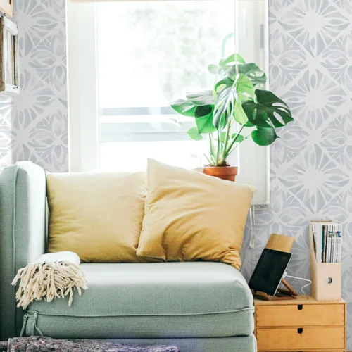 Vista 5 de Geometric Peel and Stick Wallpaper Boho 78.7 "x17.3 White and Blue Wallpaper White Contact Paper Removable Wall Paper for Bedroom Waterproof