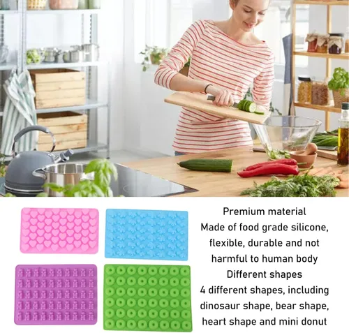 Vista 3 de 10 piezas de caramelo de silicona mini dinosaurio oso corazón forma de dona alta baja temperatura resistente con goteros para dulces de bricolaje