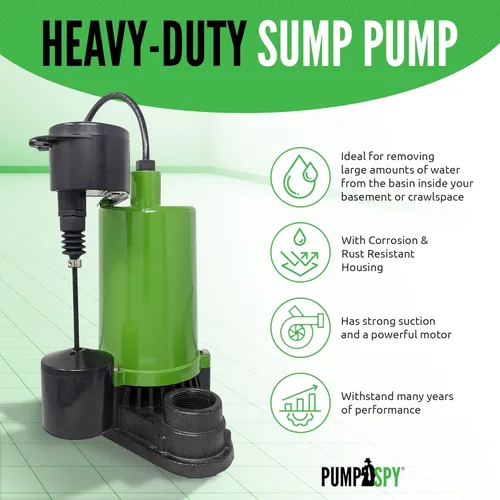 Vista 2 de PumpSpy Bomba de sumidero de 1/2 HP - Bomba sumergible, eliminación de agua para sótano, kit de bomba de sumidero de espacio de arrastre, hierro