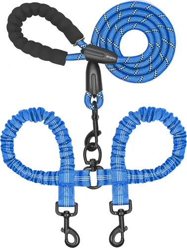 Vista 9 de iYoShop Correa doble para perro, giratoria de 360°, correa para caminar sin enredos con elástico absorbente de golpes para dos perros