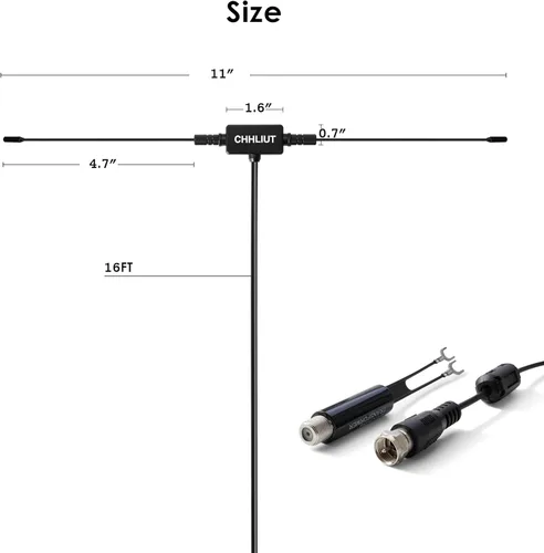 Vista 4 de Antena dipolo universal de radio FM, 75 ohmios, 16 pies, enchufe macho con tornillo F para el hogar, audio AV, receptor estéreo
