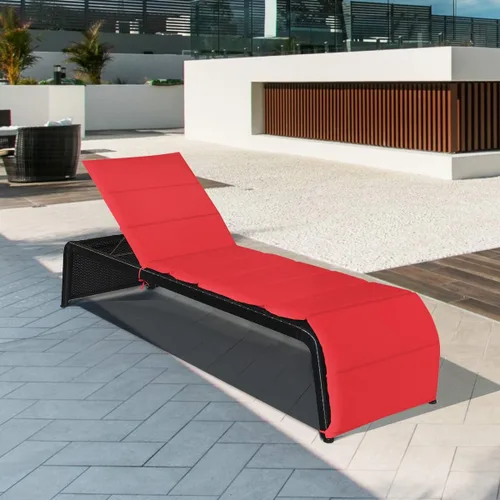 Vista 5 de COSTWAY 2 PCS Patio Ratán Sillón Sillón Reclinable Respaldo Ajustable Acolchado Rojo