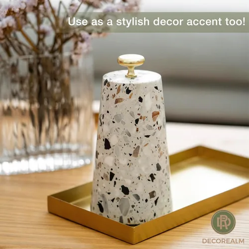 Vista 5 de Tope de puerta decorativo de mármol de terrazo, bonito tapón de puerta con mango de hierro fundido, tope de puerta pesado para tu puerta